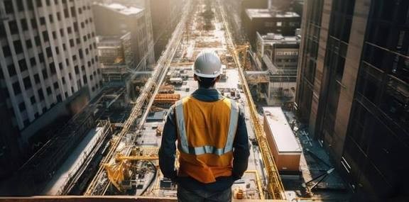 SAZEC GROUP engineer overlooking urban construction site with cranes